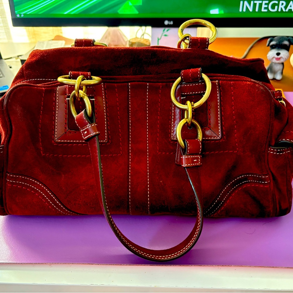 Coach Red Shoulder Bag with Saddle-Inspired Design